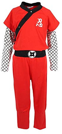 CoolChange Ninja Kostüm für Kinder | Shinobi Kinder Verkleidung | Rot | Baumwolle | Größe: 110