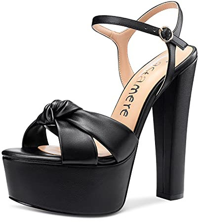 Castamere Femme Bout Ouvert Mode Sandale Plateforme Bloc Talons 15CM High Heels Noir Mat Chaussures EU42