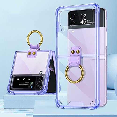 COQUE Case for Samsung Galaxy Z Flip 3 5G Cover,Shell All-inclusive Phone Case with Ring Video Stand,Folding Phone Cover for Samsung Galaxy Z Flip 3 5G-Purple