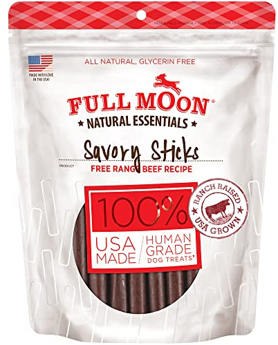 Full Moon All Natural Human Grade Dog Treats, Essential Beef Savory Sticks, 22 Ounce, 1.375 Pound (Pack of 1)