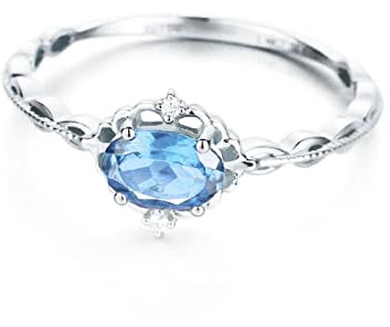 KnSam Ring, Verlobungsring Aus Gold Bluem 18 K 750 Weißgold Verlobung Ringe Mit Gravur Hochzeitsring 0.5 Karat Topas Weißgold Ringe Größe 45 (14.3) Bis 65 (20.7)