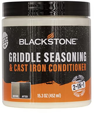 BLACKSTONE 4146 Griddle Conditioner Kit 2-in-1 Cast Iron Season Oil for Grill Grates, Skillet, Dutch Oven, Pots & Pans-Clean, Protect, Condition & Care-Plant Based & Vegan, 15.3 Ounce (Pack of 1)
