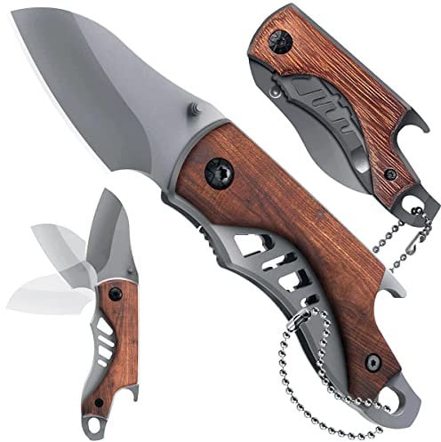 HONZIN Taschenmesser Klappmesser Holzgriff Mini Multitool 3-in-1 Taschenklappmess