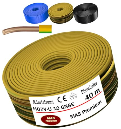 MAS Premium 5-100m Aderleitung Eindrähtig H07 V-U 4 6 10 16 Einzelader starr (H07 V-U 10 GNGE, 40m)