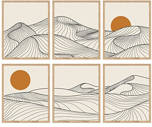 97 Decor Japandi Home Decor – Minimalistische japanische Wandkunst, Dekoration im japanischen Stil, Berglinie, Wanddekorationen, Boho, minimalistische Poster, japanische Dekorationen, aufgehende Sonne