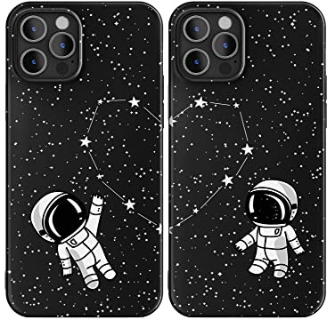 Cavka Matching Phone Case Compatible with - iPhone 14 Pro Max - 6.7 inch for Couples Best Friends Cover Cute Astronauts Outer Space Shockproof Anniversary for Him and Her Boyfriend Girlfriend Black