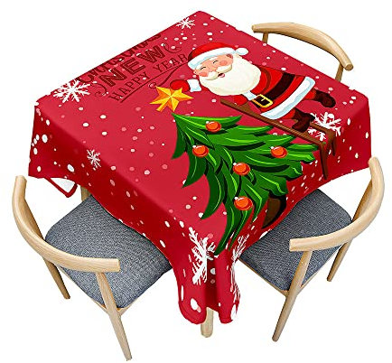 Odot Tischdecke Quadratisch Wasserdicht Polyester, Pflegeleicht Fleckschutz Abwaschbar 3D Weihnachtsdruck Rechteckig Tischdecke für Garten Küche Dekoration (60x60cm,geschmückter Weihnachtsbaum)