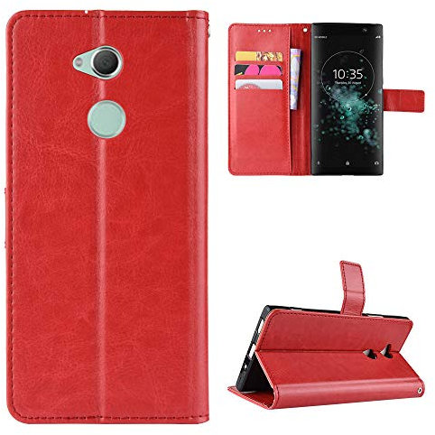 Kukoufey Hülle für Sony Xperia XA2 Hülle Leder,Hülle für Sony Xperia XA2 H3113 H3123 H3133 H4113 H4133 Hülle Schutzhülle Case Cover Red