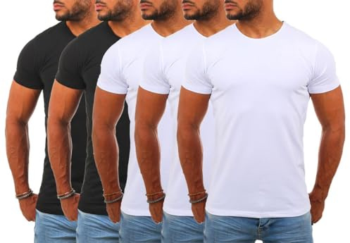 Young & Rich Herren Uni Basic T-Shirt mit Rundhals Ausschnitt einfarbig Stretch körperbetonte Dehnbare Passform 1701