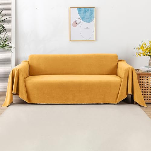 VanderHOME Anti-Rutsch-Sofa Abdeckung - Elastische Dehnbare Schutzhülle für Vier Jahreszeiten - Universal Decke für Wohnzimmer und Haustier - Solid Farbe 180*340cm - Gelb