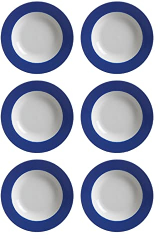 Ritzenhoff & Breker Doppio Suppenteller, 6er Set, Teller tief mit farbigem Rand, Essteller, Porzellan, Indigo Blau, Ø 22 cm, 063868