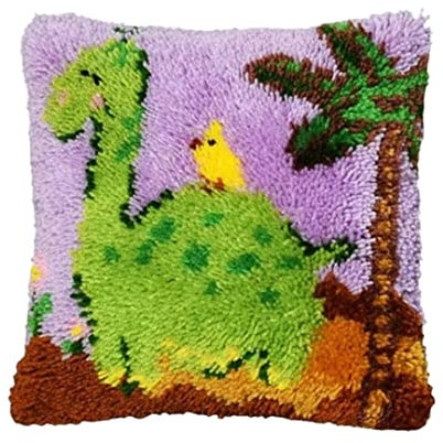 ROCKY&CHAO Latch Hook Kit for Adults Dinosaur 43x43cm Latch Hook Pillow Case Kits DIY Latch Hook Cushion Kits 17X17Inch, Crafts Pillow Cover Cushion Making Kits DIY Craft Kits Home Decor