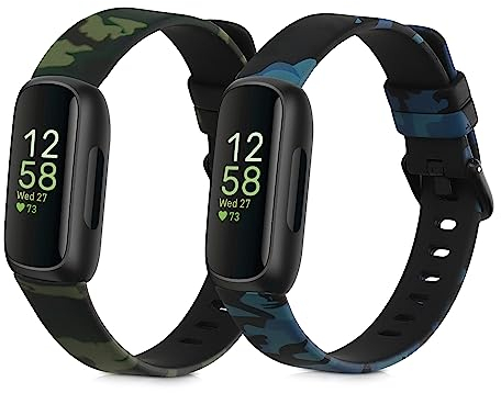 kwmobile Bracelet Compatible avec Fitbit Inspire 3 - Set 2X Bracelet de Rechange en TPU et en Silicone pour Fitness Tracker - Camouflage Noir-Vert Clair-Vert foncé