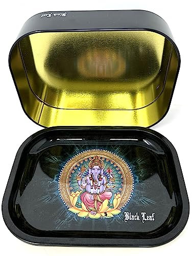 Rigasz Black Leaf - Mini caja de lata con bandeja rodante Ganesha