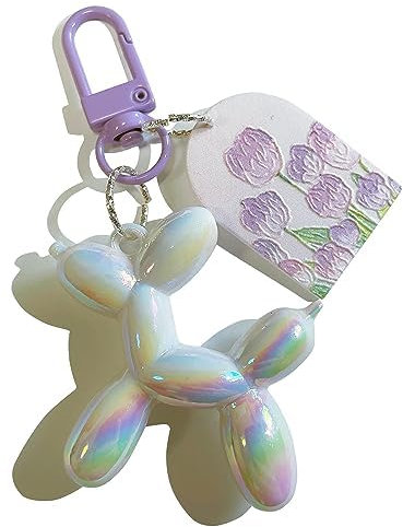 LAEKOU Jelly Balloon Dog Design Keychain for Women, Cute Girls Key Chain, Bag Charms Accessories for Car Purse Backpack, Violet, Medium