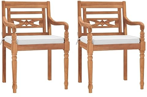 JUNZAI Batavia-Stühle 2 STK. mit Polstern, Gartenstühle, Balkonstuhl, Terrassenstühle, Gartensessel, Garten Stühle, Gartenmöbel, Balkon Stühle, Sessel Outdoor, Massivholz Teak