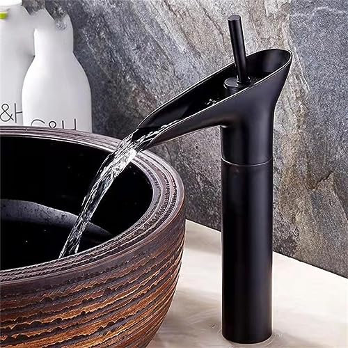 Robinet Cascade Haute Mitigeur Haut Pour Vasque À Levier Unique À 1 Trou Robinet Salle Bain Chaud Et Froid,noir Rétro