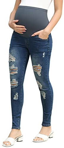 Maacie Pantalon de grossesse doux et confortable - Jean de grossesse pour l'automne et l'été - Bleu - Taille XL