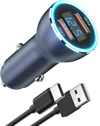 USB Car Charger Adapter 36W Dual QC3.0 Port USB Socket Car Phone Charger Fast Charge with Type C Cable, Car Phone Adapter Accessories for iPhone 15 14 13 Pro Max Samsung Galaxy S23 S22 S21 iPad Xiaomi