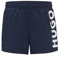 HUGO Herren ABAS Badeshorts mit vertikalem Logo-Print Dunkelblau XL