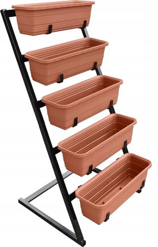 YOURSGARTEN Pflanzenständer Metall Pflanztreppe| Etagen Hochbeet |Blumentreppe |Pflanzbeet für Garten Balkon Terrasse- Blumenkasten Terakote