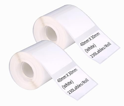 DINGYI Thermo-Etiketten, kompatibel mit M110/120 Druckeretiketten, weiß, klebend, wasserdicht, 230 Etiketten,Thermodruckerpapier für Barcode, Einzelhandel, Heimbüro, 2 Rollen(2,40 x 30 mm)