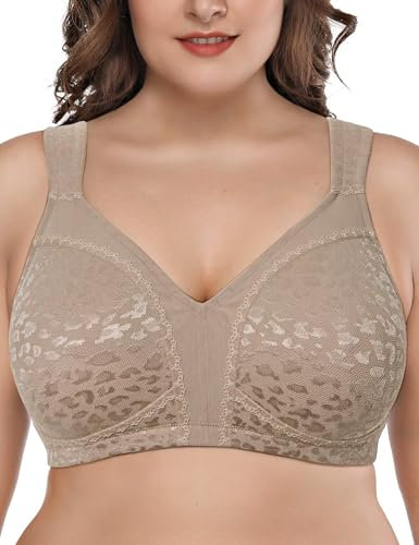 Deyllo Women's Minimizer Bra Wireless Plus Size Bra Full Coverage Comfort Everyday Bra Non Padded(Toffee Leopard,46G)
