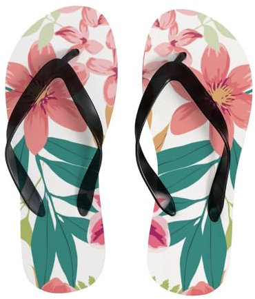 Infradito estive da donna, ciabatte da donna, con fiori tropicali, pianta vettoriale, sandali da spiaggia, comodi, leggeri, piatti, per interni ed esterni, Vettore Di Pianta Di Fiori Tro, large
