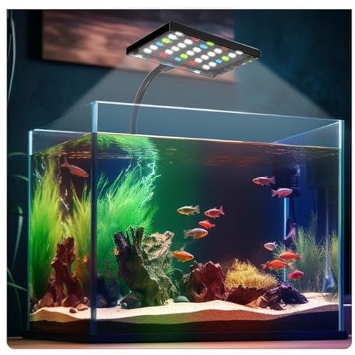 OsAtNb Clip On Full Spectrum Aquarium Light, 14W Aquarium LED Light 3 Modes Timer Fish Tank Light, 10 Adjustable Brightness with 3 Mixed Colors for Planted Tank