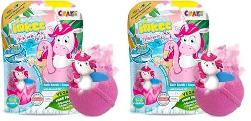 INKEE SURPRISE UNICORN BEACH | Einhorn Badekugel mit Überraschung, Badebombe mit Einhornfigur, Pop Corn Aroma, dermatologisch getestet, 1 Stück (2er Pack)