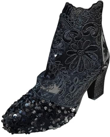 WKAYsIV Waterproof-Stivali-Donna per Gomma Stivaletti con paillettes a retrò moda da donna spessi con stivaletti in rete con tacco Stivali Marrone Giardini Stivaletto Nero Donna Tacco Basso 37 22.99