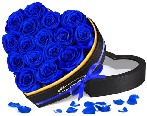 MAMAMIKO 16 Rosa Stabilizzata Vera in Forma Cuore,Rosa Eterna Regalo per Lei Donna Fidanzata Mamma Ragazza,Fiori Stabilizzati Regali San Valentino,Compleanno,Festa della Mamma,Anniversario(Rosa Blu)