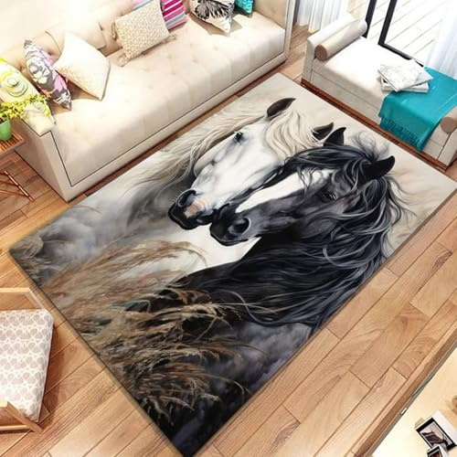Qiqumax Pferd Teppich Wohnzimmer 160x230cm Schlafzimmer Pferd Tier Kinderteppich Kinderzimmer, Cartoon Einhorn Teppich Kinder Spielteppich Wohnzimmerteppich (2,120x180cm)