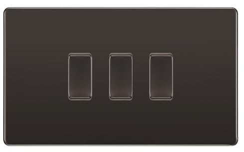 BG Black Nickel Screwless 3 Gang light Switch in Double Format Custom Grid Flat