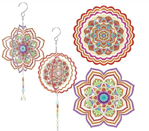 Miaherry 5D DIY Diamond Painting Windspiel, Diamond Painting Anhänger mit Kette Erwachsene Sonnenfänger Diamant Painting Fensterbilder Frühling Basteln Set für Wanddecor Rote Windspiele