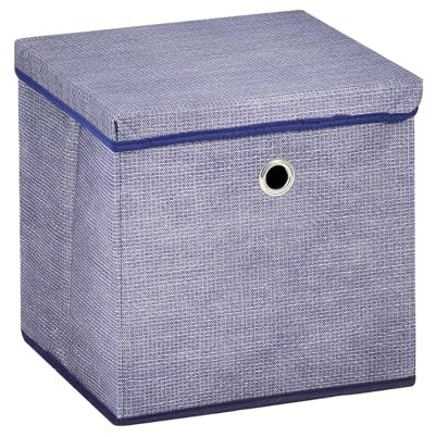 A406 Fabric Storage Boxes with Lids, Set of 4, Collapsible Cubes for Home Organisation, Foldable Cube box Available in Grey, Black, Beige, Blue (Blue, 32x32x32cm)