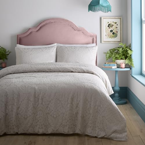 Appletree Heritage - Toria - Jacquard Duvet Cover Set - Double Bed Size in Stone, Cream