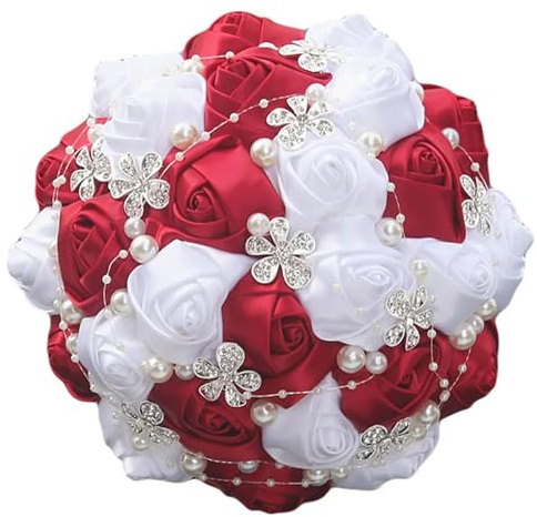 Bouquet de mariée coréenne de luxe en soie avec roses faites à la main pour demoiselle d'honneur, rouge vin, blanc, 24 cm de diamètre