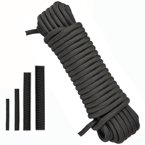 Treadstar Corde multi-usages, en polypropylène, noire, corde d'ancrage, corde en nylon, tressée (noir, 6 mm à 10 m)