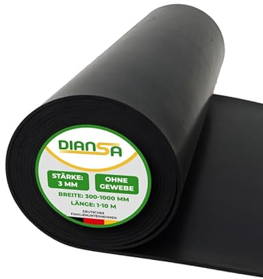 Diansa – Gummimatte ohne Gewebe Größe 2000 x 500 mm, Stärke 3 mm – Vollgummi Hartgummi Bodenbelag Meterware – Gummirolle in Industriequalität – Gummi-Bodenbelag als Gummiunterlage für Innen & Außen