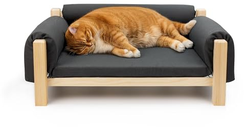 Ferplast FSC® Certified Wooden Cat and Dog Bed with Soft Cushion, Style, Comfort and Durability, 70 x 44 xh 29 cm.