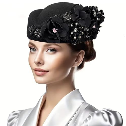 AWJUWHBJ Taufhut für Damen, Wolle, für Pferderennen, Rollenspiele, formelle Anlässe, Cosplay, Kostüm, Kuppel, modischer Hut
