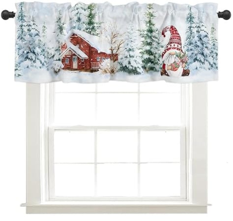 Generisch Weihnachtsgardinen Kurz für Küche Bistrogardine, Weihnachtsdeko Küchengardinen Winter Weihnachtsvorhang,Kurzstores Weihnachtsgardine 45x137cm (D)