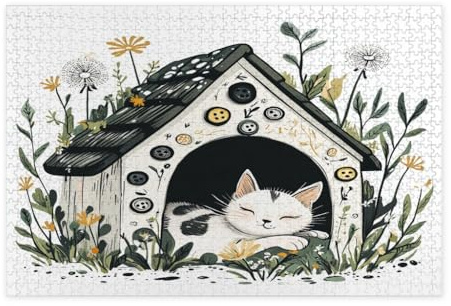 Spring Devon Rex Cat Jigsaw Puzzles für Erwachsene 10000 Teile, lustige Blumenkätzchen-Haus-Holzpuzzles, niedliche Haustiermuster-Dekorationen für Heimunterhaltung