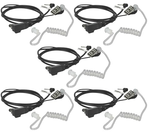 vhbw 5X Headset kompatibel mit Motorola SX709R | SX500, SX700, SX620R, Spirit GT plus Funkgerät - schwarz, Transparenter Akustikschlauch