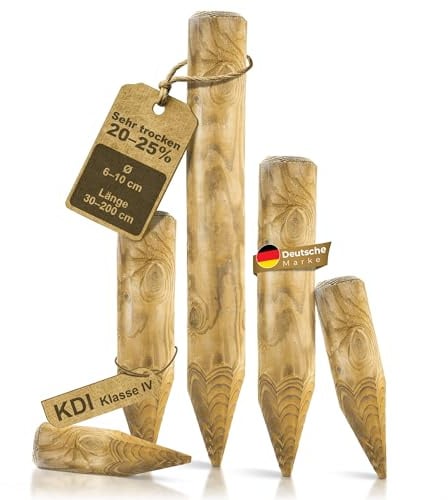 BooGardi Zaunpfosten Holz · 39 Größen · Ø 8 cm Länge: 30 cm 5 Stück · Holzpfahl trocken KDI IV · Holzpfosten rund · Rundholz Baumpfahl Pfosten für Holzzaun, Gartenzaun & Beet
