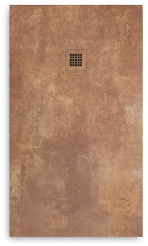[ImberDeck] Receveur de Douche en Résine Extra Plat - Effet Ciment/Béton aspect Acier Corten - Antidérapant et Antibactérien - Bac à Douche à l'Italienne avec Grille, Marron (90x90)
