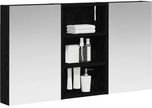 vidaXL Badezimmerschrank-Set 3 pcs 90 x 10,5 x 50 cm Holzwerkstoff, Badezimmer-Schrank, rechteckiger LED-Spiegel, moderner Wand-Organizer, praktischer Platzsparer