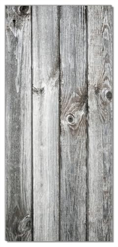 Wallario Selbstklebende Türtapete mit Schutzlaminat Holz-Optik Textur hellgraues Holz Paneele Dielen mit Asteinschlüssen - Türposter 93 x 205 cm Abwischbar, rückstandsfrei zu entfernen