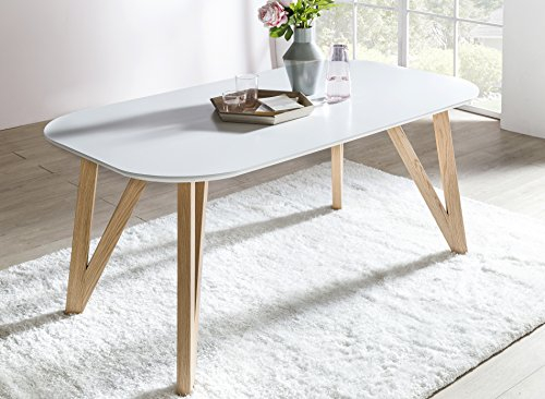 SalesFever Esszimmertisch Aino, Küchentisch in matt-weiß, 160 x 90 cm, furnierter Esstisch, pflegeleichter & Abgerundeter Holz-Tisch, FSC® Zertifiziert